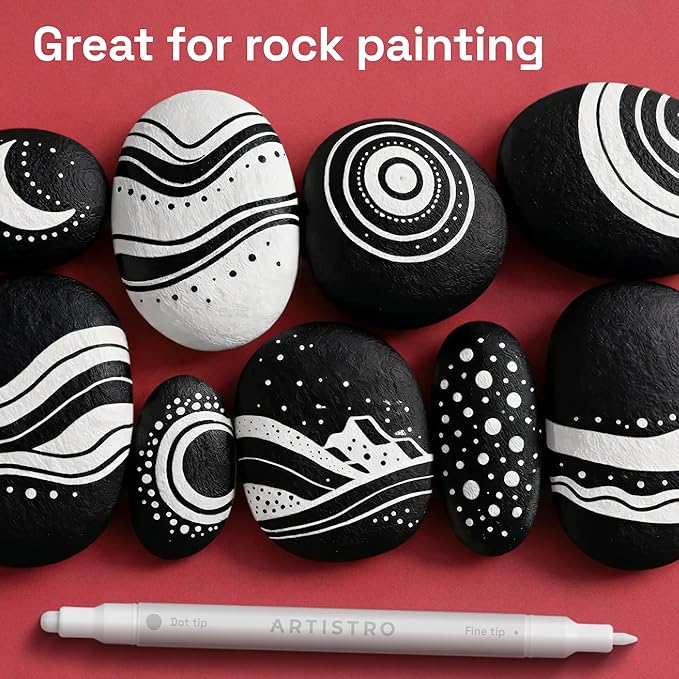 ARTISTRO 12 White Precision Dual-Tip Acrylic Paint Markers – Paint Pens Set with Dot & Fine Tips for Fabric, Rock, Glass, Wood, Coloring Books – Classroom & Art Supplies Gift Teacher Appreciation Gift