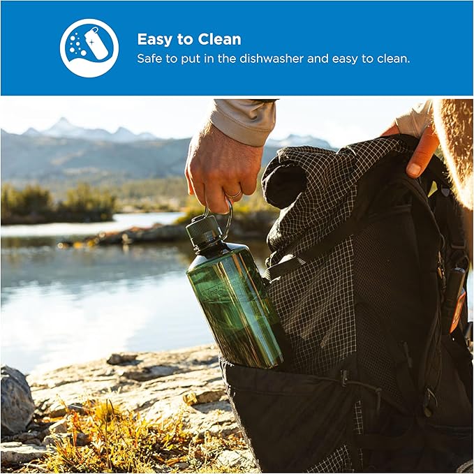 Nalgene 32 oz Narrow Mouth Water Bottle | BPA-Free, Durable & Leak Proof, Lightweight Bottle for Hiking, Gym & Travel, Jade