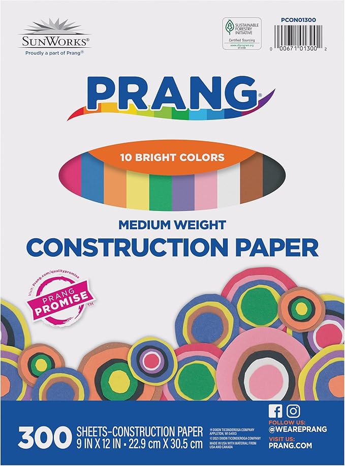Prang (Formerly SunWorks) Construction Paper, 10 Assorted Colors, 9" x 12", 300 Sheets (Pack of 8)
