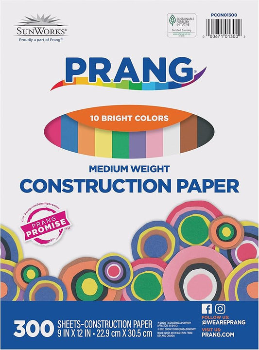 Prang (Formerly SunWorks) Construction Paper, 10 Assorted Colors, 9" x 12", 300 Sheets (Pack of 8)