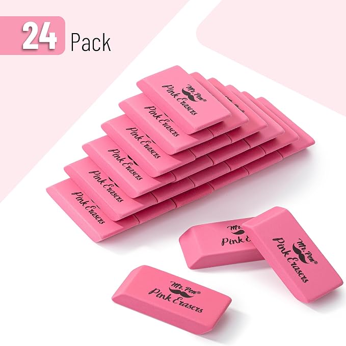 Mr. Pen- Pink Pencil Eraser Bulk, 24 Pack