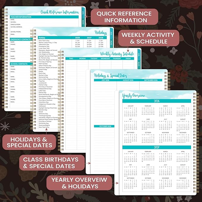 Teacher Planner 2026-2027 - Teacher Lesson Planner 2026-2027, July 2026 - June 2027, 8.5" x 11", Academic Planner for Teachers, Teacher Planner 26-27 Academic Year for School Year with Colorful Tabs and Inner Pocket - Pinecone