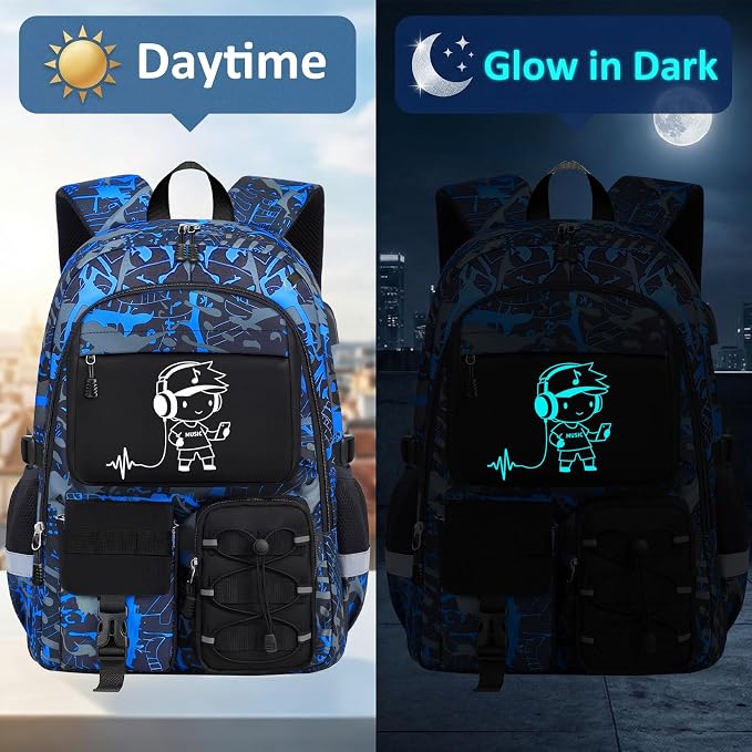 School Backpack for Boys - 3pcs Gamer Boys Backpack with Lunch Box Set for Kids Teens Elementary Middle High School,18″ Large Capacity Students Bookbag with Usb Charging Port