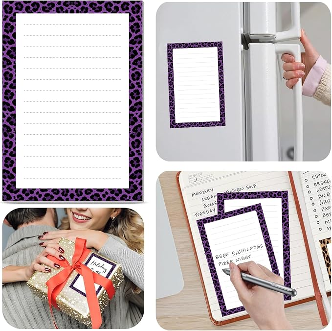 2 Pack Lined Sticky Notes 4x6 in, Cute Self-Stick Notepads with Lines, Large Memo Pads Strong Adhesive for Office, Home Purple Cute Leopard
