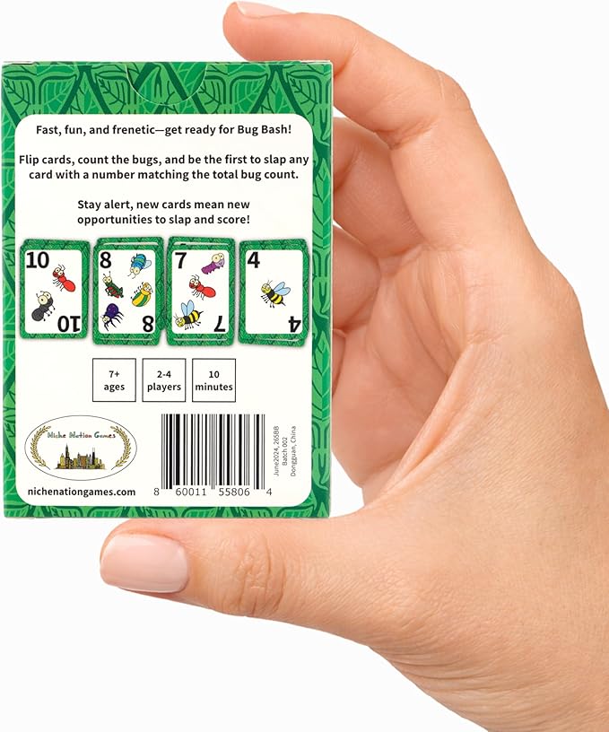 Niche Nation Games Bug Bash Card Game- Award-Winning Kids Brain Game for Ages 7-12 - Quick-Counting Bug-Slapping Game Fast, Fun, and Frenetic - Smart Card Game for Kids 7-12 and 2-4 Players