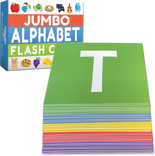 THE BAMBINO TREE Jumbo Alphabet Flash Cards - 11" x 8" Big Thick ABC Flash Cards for Kids Ages 3-6 - XL Size Great for Kindergarten Classrooms