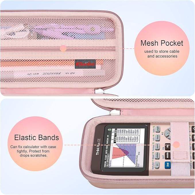 Elonbo Carrying Case for Texas Instruments TI-84 Evo Graphing Calculator, TI-84 Plus CE Evo Graphing Calculator Storage Protective Holder, Extra Mesh Pocket Fits Cable Charger, Rose Gold