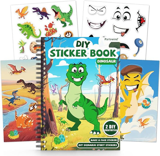Dinosaur Reusable Sticker Book for Toddlers, DIY Make-a-face Animals Jelly Fun 3D Stickers, Washable Puffy Stickers for Kids Toys, Airplane Road Trip Travel Activities Essentials for Kids 3 4 5 Years