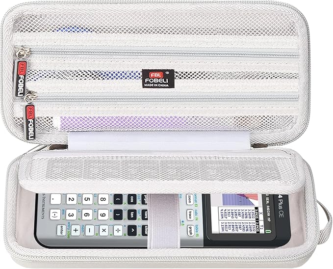 FBLFOBELI Hard Case for Texas Instruments TI-84 Plus CE/TI-84 Plus/TI-83 Plus/Casio fx-9750GIII Color Graphing Calculator, Mesh Pocket for Pens, Cables and Other Accessories (Case Only) (Gray)