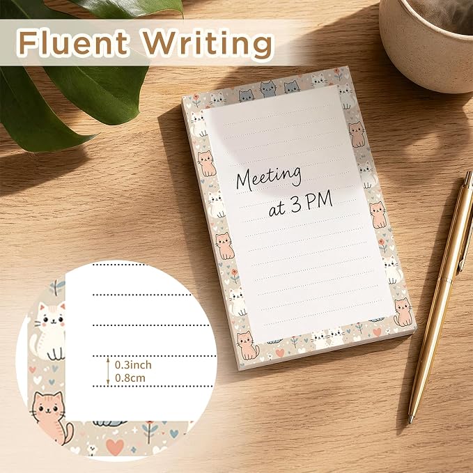 Lined Sticky Notes 4x6 in, 2 Pack Large Cute Notepads with Lines, Bright Post Memo Note Pads Big Rectangular Sticky Notes for Office Cute Cats Heart