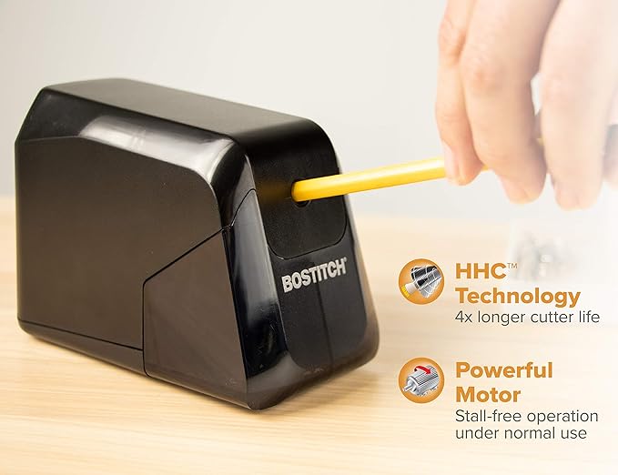 Bostitch Office Battery Pencil Sharpener, 4X Longer Cutter Life, Tip Saver Technology, Black (BPS4-BLK)