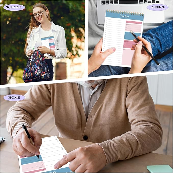 KMQOY To Do List Notepad - 2 Pack Daily Planner Pad Undated 52 Sheets Spiral Today Planner Note Pad Premium Thick Paper 6.5" x 9.8" For Work and Personal Organized- Pink & Blue