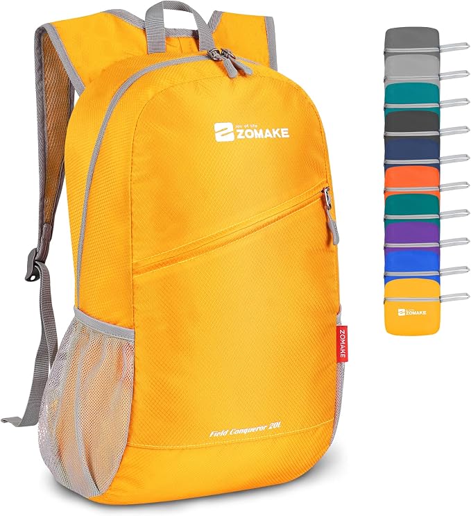 ZOMAKE Lightweight Packable Backpack 20L, Foldable Small Daypack for Hiking | Water Resistant Backpacks Day Bag for Travel Outdoor Camping Sport, Everyday Carry, Multi Compartment Storage(Yellow)