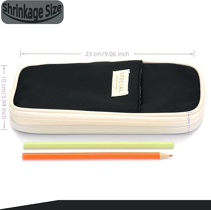 Large Capacity Big Special Cute Aesthetic Preppy Canvas Pencil Case Organizer Holder Pouch Bag with Zipper Compartments, Pen Cases for Women Girls School Adults (Black)