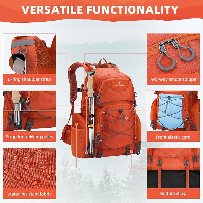 Maelstrom 40L Waterproof Hiking Backpack, Lightweight Travel Daypack | Rain Cover,Hydration-Ready, Tripod Straps, Load Compression, Survival Whistle, Perfect For Men, Women,Camping,Travel