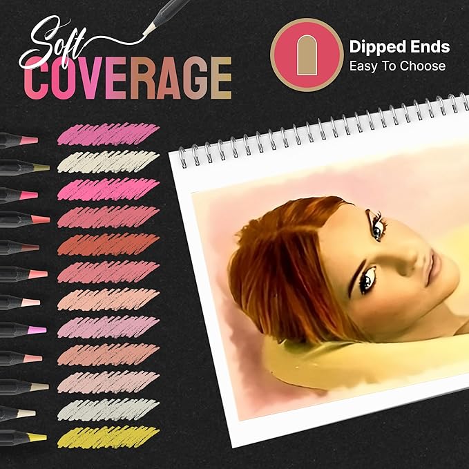 Black Widow Skin Tone Colored Pencils for Adult Coloring Books – 12 Soft Core Color Pencils for Portraits and Skintone Artists – Complete Range with Lightfast Ratings