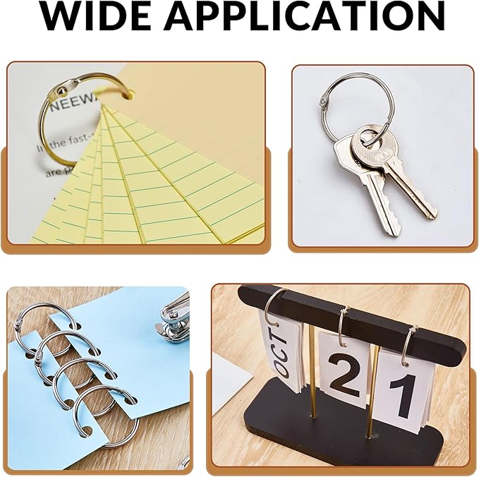 NEEWAY 40pcs Loose Leaf Binder Rings Assorted Sizes (0.75, 1, 1.2 Inch), Metal Rings for Index Cards, Flash Cards, Notebooks,Sliver
