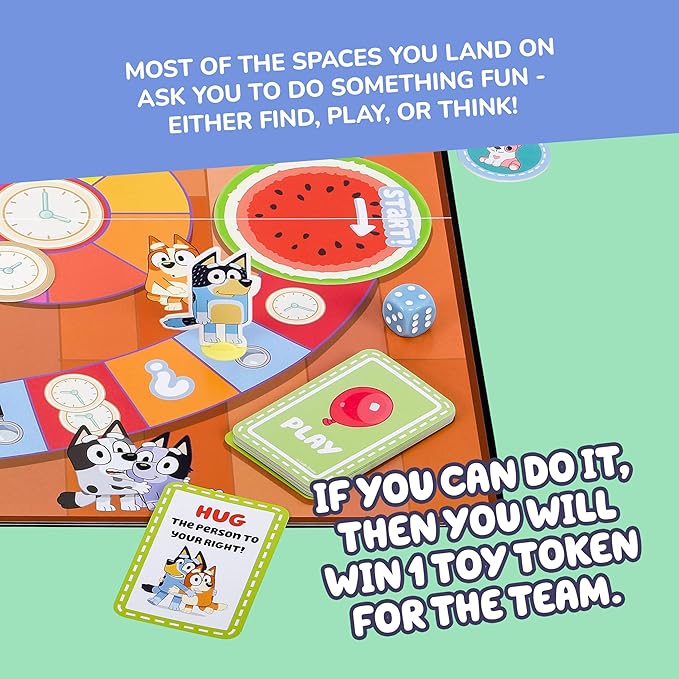 Bluey Scavenger Hunt Board Game, Cooperative Play with 4 Exclusive Mini-Figures, Indoor Games for Kids Ages 5+, Fun Toy Token Collecting Game