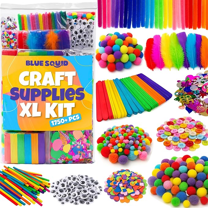 Blue Squid 1750+pcs Craft Kits for Kids, Ages 4-9 Girl Boys Gifts Arts and Crafts for Kids Craft Kits Toys for 4-9 Year Old Girls Boys Birthday Presents Gifts Crafts for 4-10 Year Olds