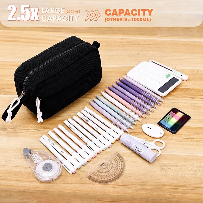 Big Capacity Pencil case,Soft Corduroy Pencil Bag with 3 Compartment,Pencil Pouch School Supplies Cute Pencil Box Pencil Bag for Teen Girls Boys College