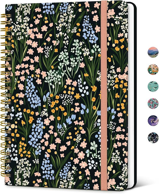 Taja Spiral Lined Journal for Women, Notebook for Work with Pretty Cover, 140 College Ruled Pages, Hardcover Notebook for Journaling, Note Taking, Bible Study, Spring Scatter