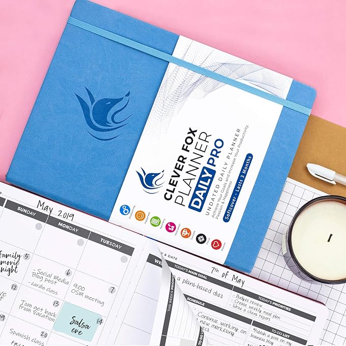 Clever Fox Planner Daily PRO - 8.5 x 11" A4 Size Daily Life Planner and Gratitude Journal to Increase Productivity, Time Management and Hit Your Goals - Undated - Lasts 3 Months (Blue)