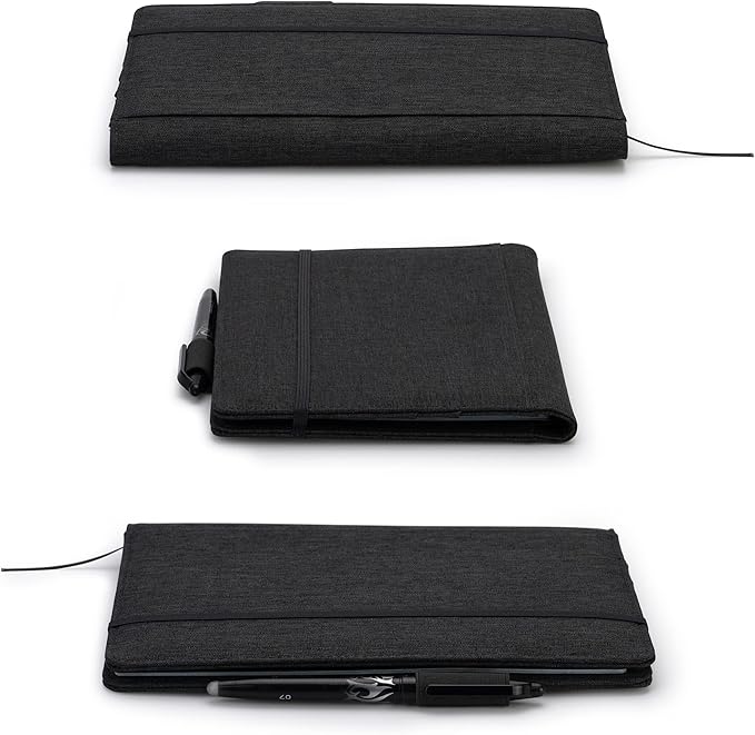 Folio Cover Compatible with Rocketbook Everlast, Wave, Fusion, Panda, A5 Portfolio Organizer with Pen Loop, Business Card Holder, Waterproof Fabric, Ribbon bookmark, Executive Size, Black