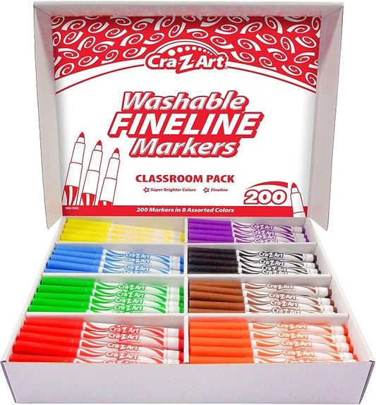 Cra-Z-Art Washable Fine Tip Markers Bulk Class Pack 200ct 8 Assorted Colors, Back To School Supply List Essential, Bulk Pack for School Supply Rooms and In Class For Teachers
