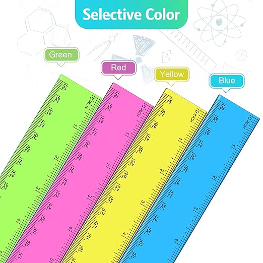 EBOOT 20 Pack Plastic Ruler 12 Inch Straight Flexible Ruler with Inches and Metric for School Classroom, Home, or Office (Blue,Pink,Green,Yellow)