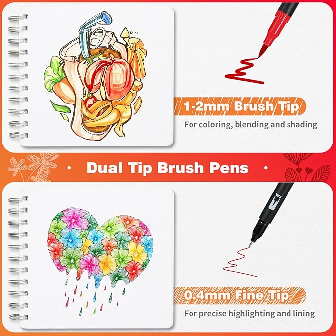 Eglyenlky Colored Markers for Adult Coloring Books, Dual Tip Brush Pens with 100 Watercolor Fine Tip Markers and Brush pens for Kids Drawing Calligraphy