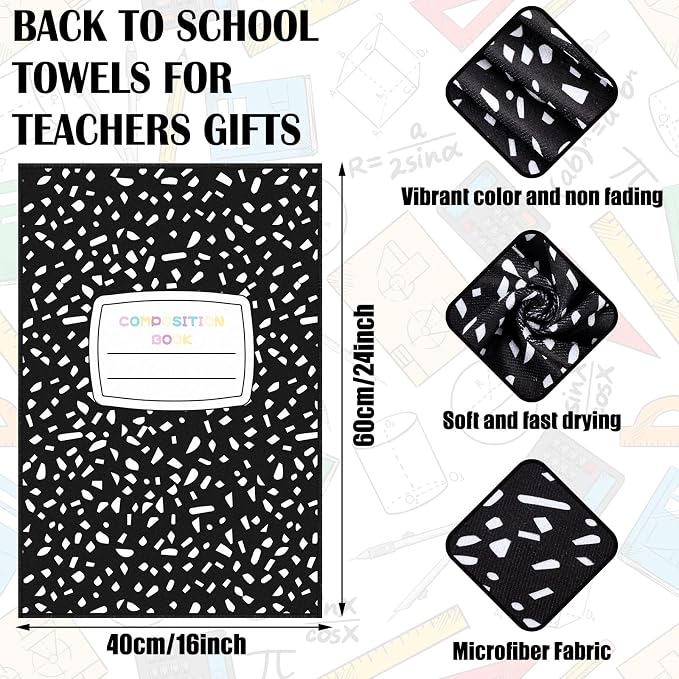 Frienda 6 Pcs Back to School Teacher Gift Kitchen Dish Towels 16x24'' First Day of School Classroom Decor Crayon Pencil Composition Notebook Decorative Hand Towel for Classroom Party Favor (Pastel)