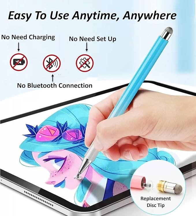 2-in-1 Stylus Pen for Samsung Galaxy Tab A11/A11+/A9/A9+/7 Lite/A7/A8/A8 Plus Stylus for iPad/iPhone/Fire/Lenovo/Pixel Tables All Android,&iOS Touch Devices (Pink+Purple+Blue)