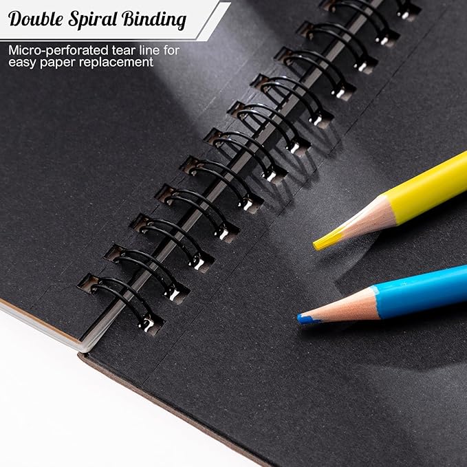 Drawing Sketchbook Kit, A5 Sketch Book with 36 Color Pencils, Three Color Black Sketch Pad, Acid-Free Sketch Pad for Kids, Artist, Art Paper Drawing Supplies for Gifts (5.8×8.3 inch)