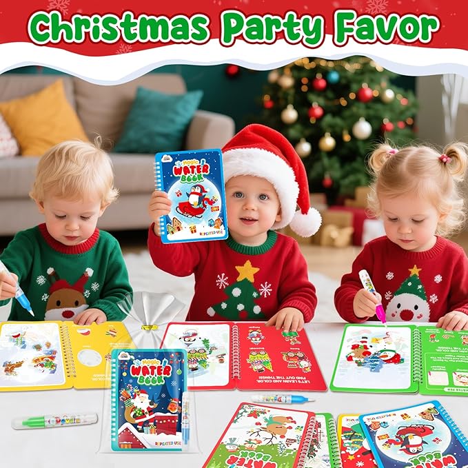 ZMLM 24 Pack Water Coloring Book for Toddlers - Mess Free Water Painting Book,Reusable Magic Paint with Water Doodle Books Party Favors for Kids Ages 3-5 Drawing Toys Gift for Girl Boy (Christmas)