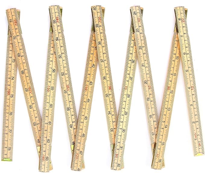 QWORK Folding Wood Rule, 2 Pack, 6FT 6 Inch Foldable Ruler with US and Metric Measurements for Carpenters