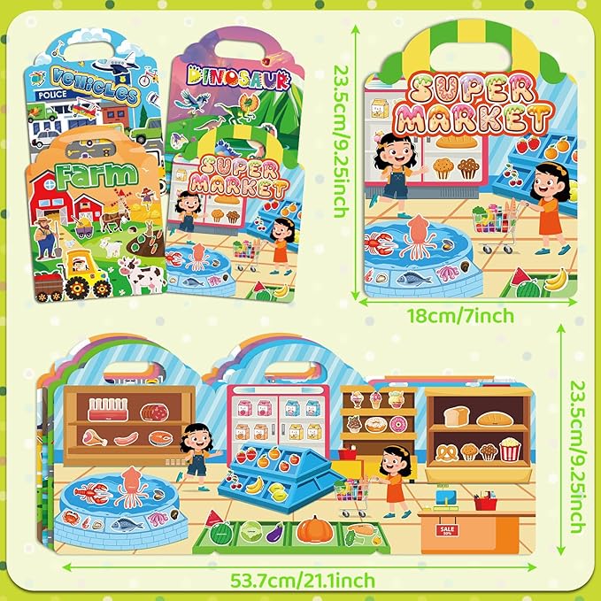 Jelly Sticker Books for Toddlers 2-4 Years, 4 Sets Reusable Sticker Books for Toddlers 1-3, Travel Toys Stickers Activity Book for Ages 2 3 4 5 6 Boy Girl Birthday Gifts (4Sets-Collection 2)
