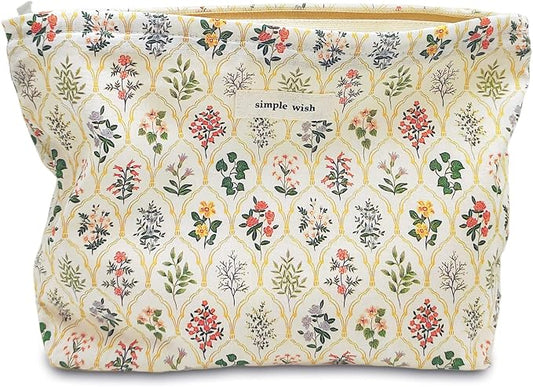 STARDW Aesthetic Floral Makeup Bag Cute Small Cosmetic Bags for Women Girls, Travel Toiletry Bag Large Capacity Zipper Makeup Pouch, Purse Organizer Pouches