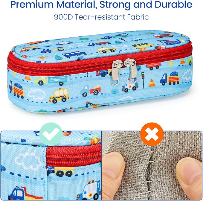 Cambond Cute Pencil Case for Boys - School Pencil Pouch Kids, Blue Cars | Pencil Case for Kids Big Capacity Organizer Bag for Staionary, Aesthetic School Supplies Boys,Water-Resistent Pen Bag
