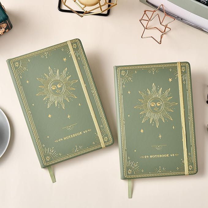 Artfan Ruled Notebook/Journal – Premium Thick Paper Faux Leather Classic Writing Notebook with Pocket + Page Dividers Gifts, Banded, Large, 144 Pages, Hard Cover, Lined (5.8 x 8.4) - Green