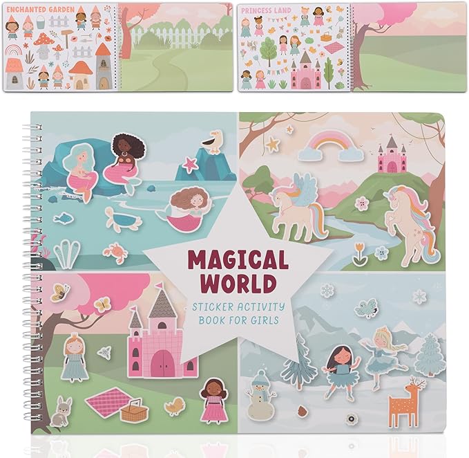 ZICOTO Fun Sticker Book for Toddlers 2-4 Years - Perfect Kids Activity Book with Beautiful Stickers & 12 Themes for Entertaining Toddlers 4-8 While Traveling - Incl. Princess, Unicorn & Coloring Pages