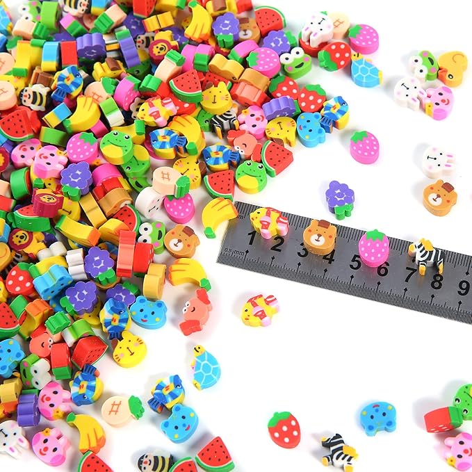 300 Pieces Mini Erasers for Kids, Bulk Small Animal Fruit Pencil Erasers Assortment for Home Rewards, School Supplies and Gift Filling