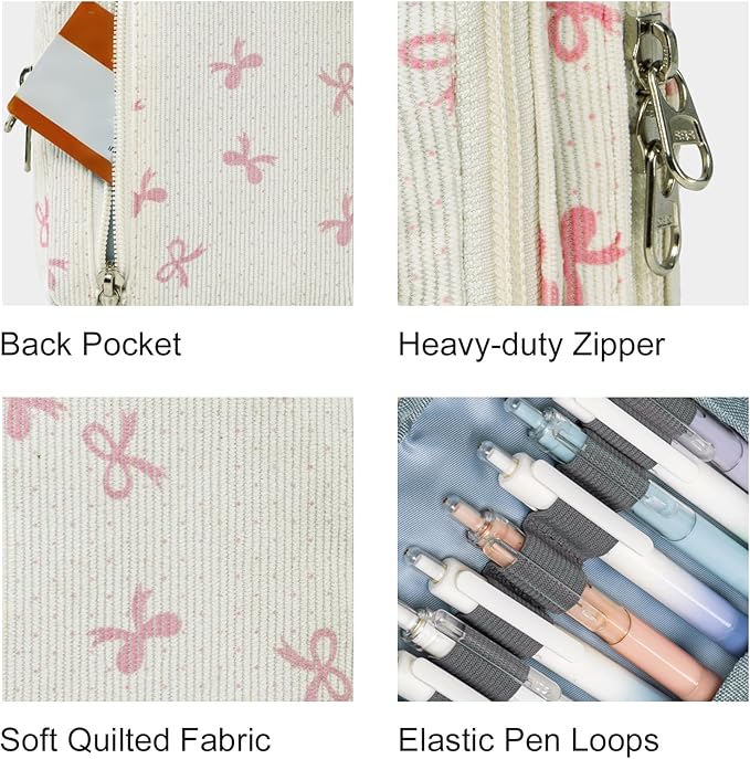 LEDAOU Pencil Case Cute Zipper Pencil Pouch Large Capacity Pencil Bag Organizer School Supplies for Girls Boys Kids (Pink Bow)