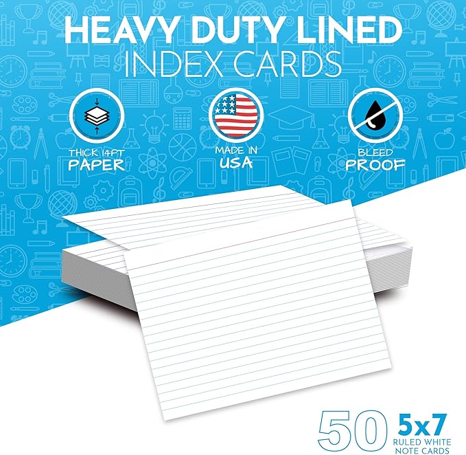 Home Advantage 5x7 Ruled Index Cards - Our 50 Pack of Lined Notecards Use Heavy Duty Cardstock to Make Them Bleed Proof – These Line Ruled Index Cards Make Perfect Flashcards & Note Cards