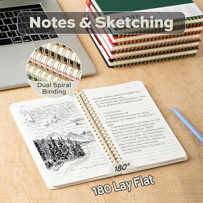 deli Beige Lined Spiral Journal Notebook, 160 Pages, A5 (5.5"x8") Hardcover Writing Notebook, College Ruled Spiral Bound Journal for Women & Men - Perfect for Work, School, Office & Note Taking