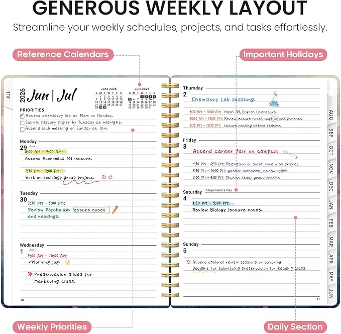Planner 2026-2027, Academic Year Weekly and Monthly Calender Planner, from Jul 2026 - Jun 2027, Spiral Bound School Planning Book, Perfect for Teacher, Student, Women & Men, A4 (8.5" x 11"), Sunset
