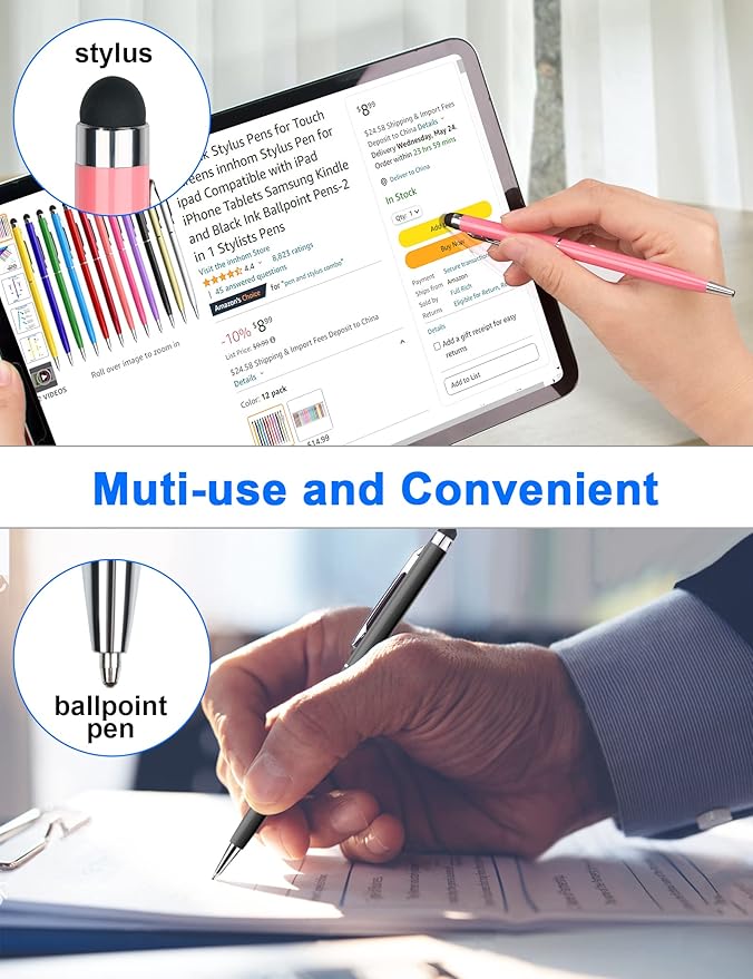 innhom 36 Pack Stylus Pens for Touch Screens Stylus Pen for iPad 2 in 1 Stylists Pens and Black Ink Ballpoint Pens Compatible with iPad iPhone Tablets Samsung Kindle