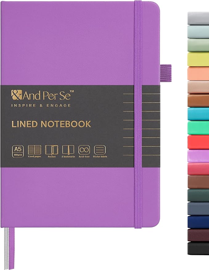 &And Per Se Lined Journal Notebook, 160 Pages, A5 5.7 x 8 inches College Ruled Thick Paper Notebook Journals for Writing, Hardcover Notebooks for Women Men Office School (1 Pack, Violet)
