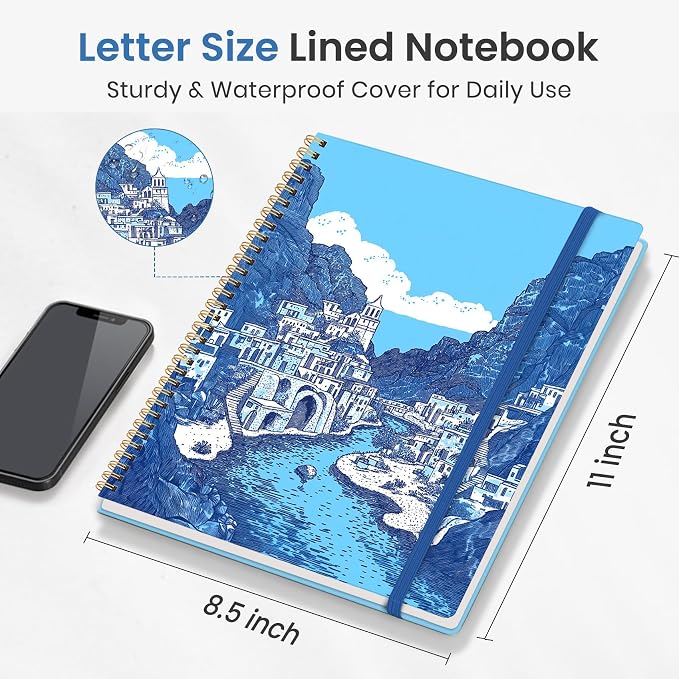 Taja Large Spiral Lined Journal for Women and Men, Notebook for Work