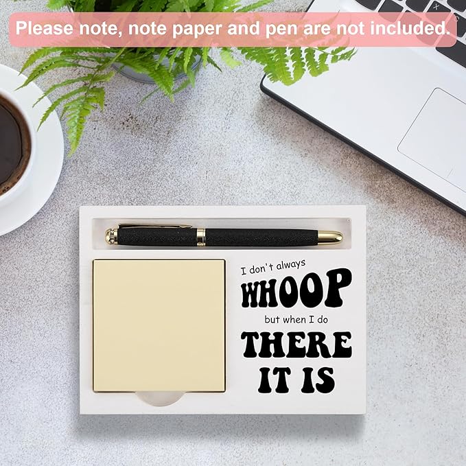 Funny Note Pad Holder for Desk, Whoop There It is Quote Pen Tray Organizer, Gift for Coworkers Friends Women Men Office Decor Accessories - FTB318