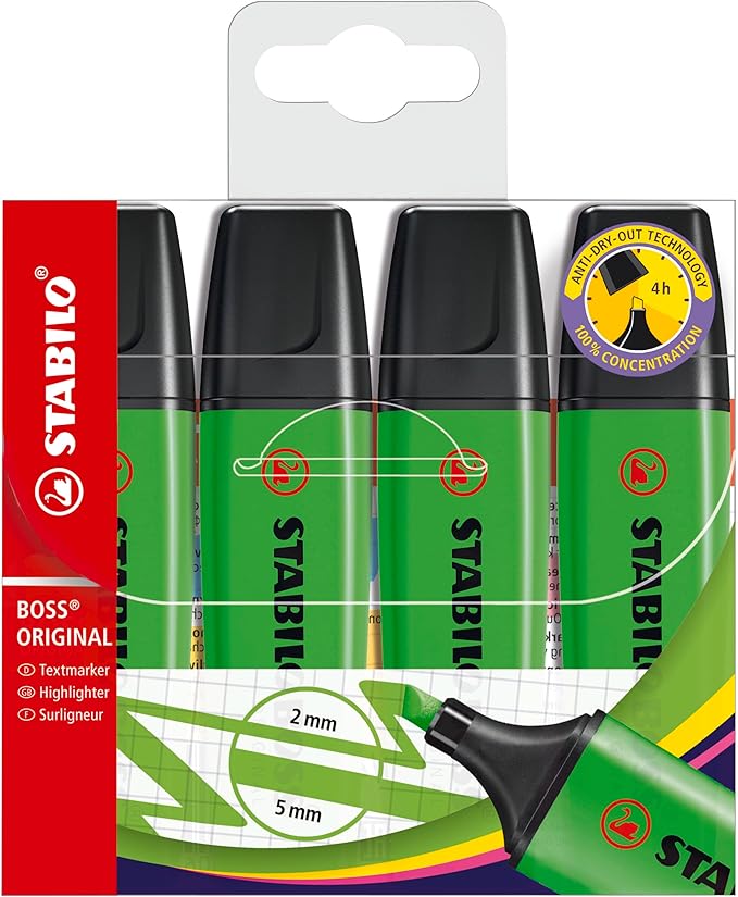 STABILO Highlighter BOSS ORIGINAL - Pack of 4 - Green | Pack of 4 - Green